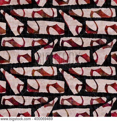Seamless Dark Geometric Block Print Background. Boho Ethnic Soft Furnishing Fabric Style. Tie Dye Pa