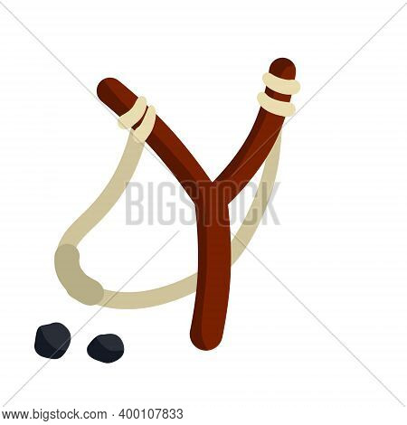 Slingshot. Wooden Catapult. Children Toy For Throwing Stones.