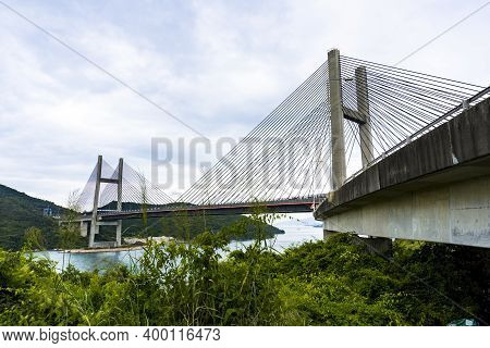 Hong Kong - November 15 2020 : Kap Shui Mun Bridge, One Of The Longest Cable-stayed Bridges In The W