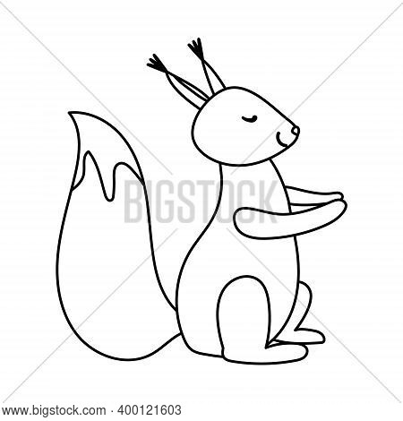 Happy Squirell Vector Illustration Hand Drawn In Doodle Style. Festive Decoration For Christmas, Bir