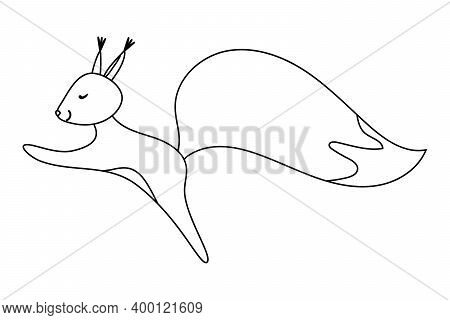 Happy Squirell Vector Illustration Hand Drawn In Doodle Style. Festive Decoration For Christmas, Bir