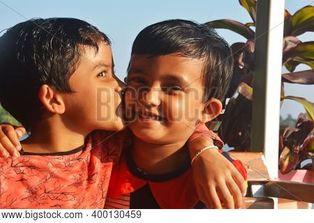 Panchita, Bongaon, North 24 Parganas, West Bengal,indian, 15th November, 2020: Close Up Of Two Baby 