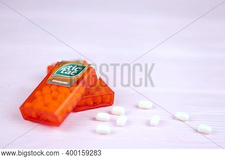 Tic Tac Drops With Orange Flavour. Tic Tacs Are Manufactured By Italian Confectioner Ferrero And Wer