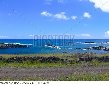 Easter Island Coastline. Easter Island Coast, Rocks And Ocean.
