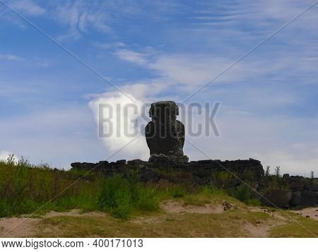 Statues Of The Gods Of Easter Island. Ancient Statues Of Ancient Civilization On Easter Island.