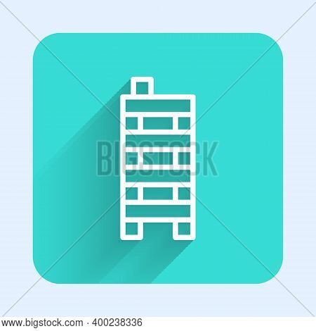 White Line Mahjong Pieces Icon Isolated With Long Shadow. Chinese Mahjong Red Dragon Game Emoji. Gre