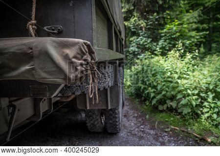 Old American Army Car In The Woods
