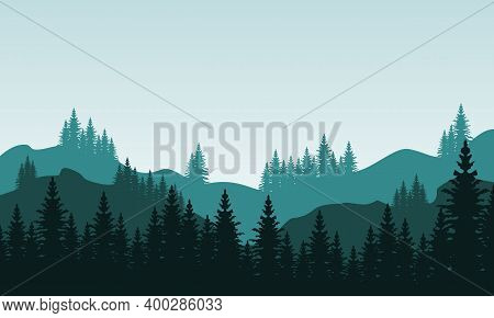 Beautiful Scenery Trees And Mountains In The Countryside. City Vector