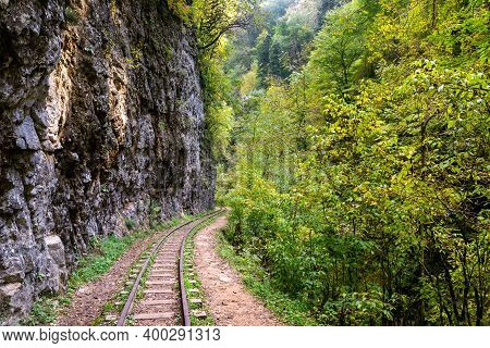 Old Narrow Gauge Railway. A Canyon Guamka, Path From Mezmay To Guamka. Russia, Krasnodar Region.
