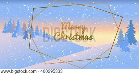 Merry Christmas And Happy New Year. Luxury Horizontal Vector Background For Banner Or Postcard. Moun