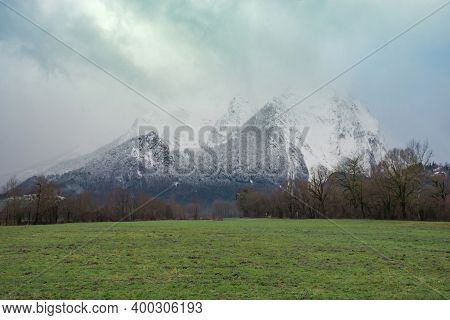 Winter Landscape With Snow Covered Grimming Mountain In Ennstal, Steiermark, Austria
