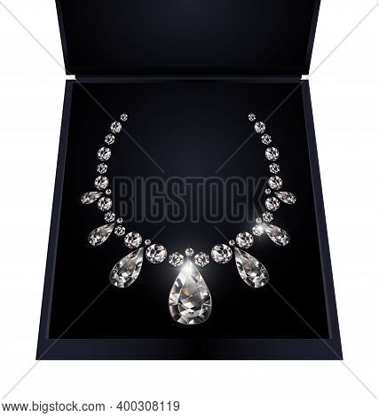 Black Background And Light Jewel Diamond Necklace In The Box