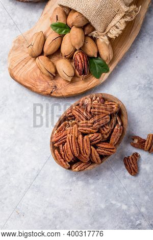 Pecan. Pecan Nut In A Shell. Pecans Are Rich In Various Trace Elements And Vitamins. Pecans Are Rich