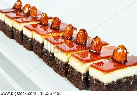 Prepared For Special Occasions, Delicious And Beautiful Chocolate Caramel And Almond Small Cake, Iso