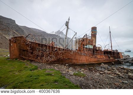 An Old Rusty Ship At An Abandoned Whaling Base In Grytviken. South Georgia.