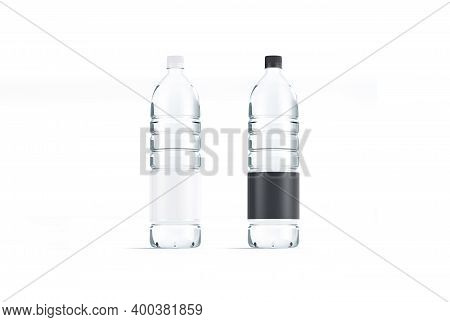 Blank Transparent Plastic Bottle With Black And White Label Mockup, 3d Rendering. Empty Disposable T