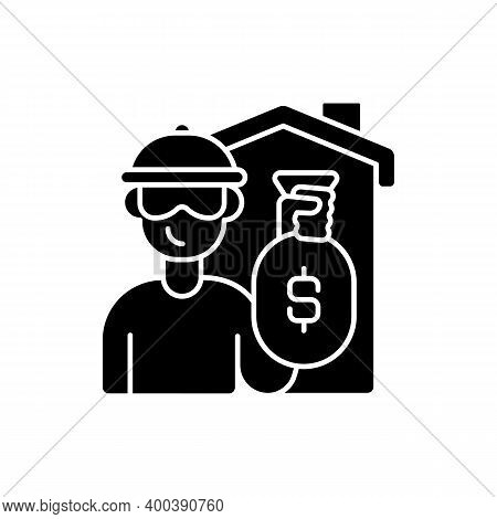 Theft Black Glyph Icon. Home Burglary And Robbery. House Invasion. Security, Safeguard. Residence Pr