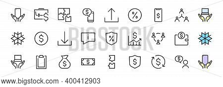 Set Of Business Vector Line Icons. It Contains User Symbols, Dollar Pictograms, Gears, Briefcase, Pu
