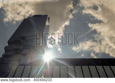 Bangkok, Thailand - July 10, 2019: The Sun's Rays Passing Through At The King Power Mahanakhon Skysc