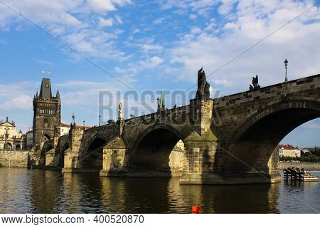 View Of The Charles Bridge. Blue Sky. Copy Space