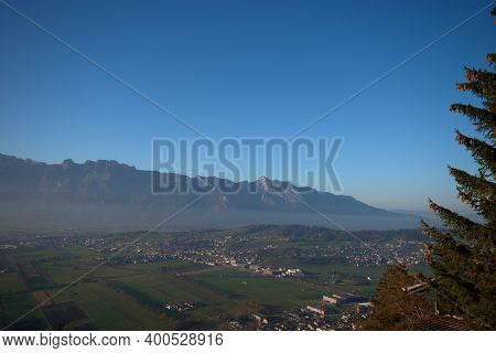 View Over The Rhine Valley In Liechtenstein And Switzerland From Planken 11.11.2020