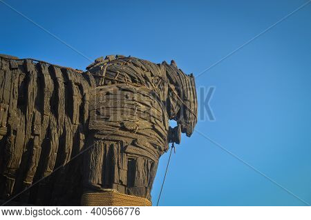 Trojan Horse In Canakkale. Wooden Horse Is From Troy Movie And Was Donated To The City Of Canakkale.