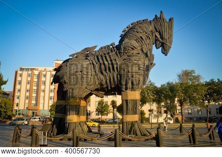 Trojan Horse In Canakkale. Wooden Horse Is From Troy Movie And Was Donated To The City Of Canakkale.