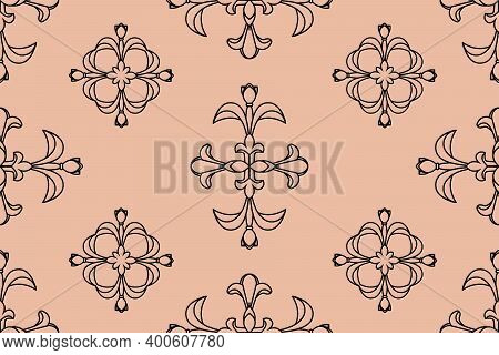 Black Floral Damsk Onament Seamless Patternon Color Background. Design For Fabric, Apparel Textile, 