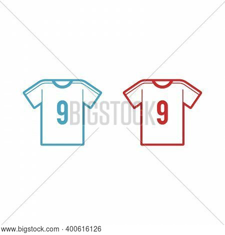 Blue And Red T-shirt Sport Design Template For Soccer Sport Uniform In Back View. Line Design Stock 