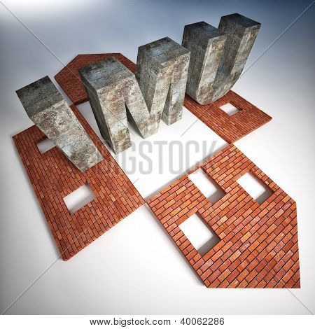 immagine 3D della pesante pietra imu imposta sulla casa rotto