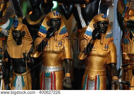 Egypt, Hurghada 14,01,2009 Close Up Old Egyptian Pharaoh Statues (souvenirs)