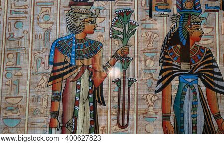 Souvenir Shop Selling A Variety Of Papyri With Traditional Egyptian Paintings