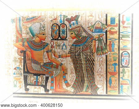 Souvenir Shop Selling A Variety Of Papyri With Traditional Egyptian Paintings