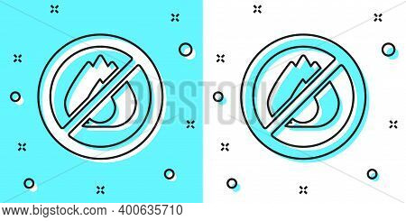 Black Line No Fire Icon Isolated On Green And White Background. Fire Prohibition And Forbidden. Rand