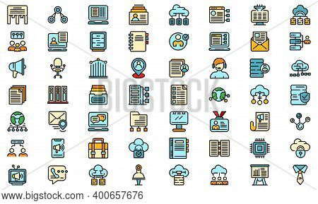Customer Database Icons Set. Outline Set Of Customer Database Vector Icons Thin Line Color Flat On W