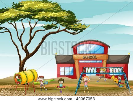 illustrazione di bambini gioco in una splendida natura