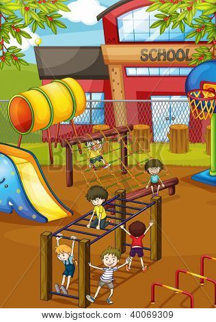 illustrazione di bambini gioco in una splendida natura