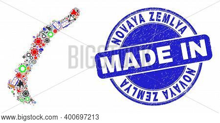 Industrial Novaya Zemlya Islands Map Mosaic And Made In Textured Stamp Seal. Novaya Zemlya Islands M