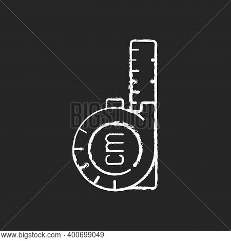 Retractable Flexible Rule Chalk White Icon On Black Background. Tape Measure. Metal Strip With Linea