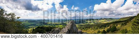 Panoramic View From Pferdskopf Mountain In Rhoen On Summer Day