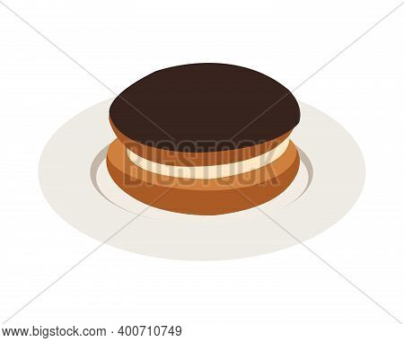 Boucher Cake On A Plate. Minimalistic Vector Illustration