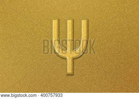 Psi Sign. Psi Letter, Greek Alphabet Symbol, Gold Background