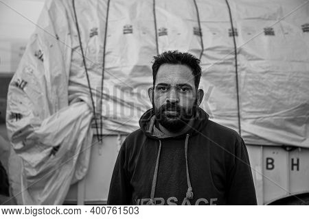 New Delhi, India - December 2020: Portrait Of Group Of Farmers During The Protest At Delhi Haryana B