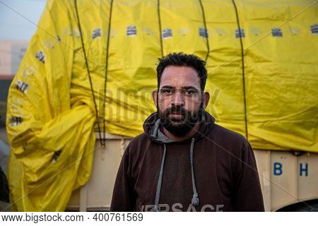 New Delhi, India - December 2020: Portrait Of Group Of Farmers During The Protest At Delhi Haryana B
