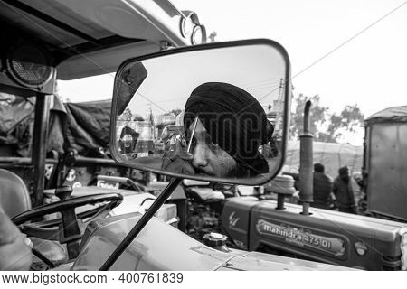 New Delhi, India - December 2020: Portrait Of Group Of Farmers During The Protest At Delhi Haryana B