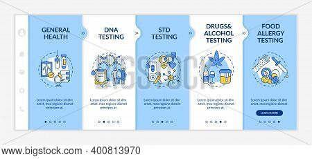 Top Laboratory Testing Categories Onboarding Vector Template. General Health. Dna, Std Testing. Resp