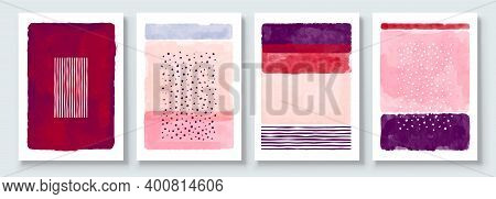 Set Of Abstract Hand Painted Illustrations For Postcard, Social Media Banner, Brochure Cover Design 