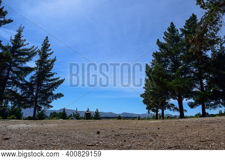 Panoramic View Landscape, Blue Water Mountain And Sky Background