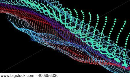 Node 3d Data Array. Dots Organized To Network Data Flow. Deep Big Surface Nodes As Mesh Grid. Vector