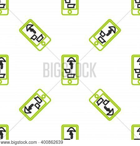 Line Buying Drugs Online On Mobile Phone Icon Isolated Seamless Pattern On White Background. Online 